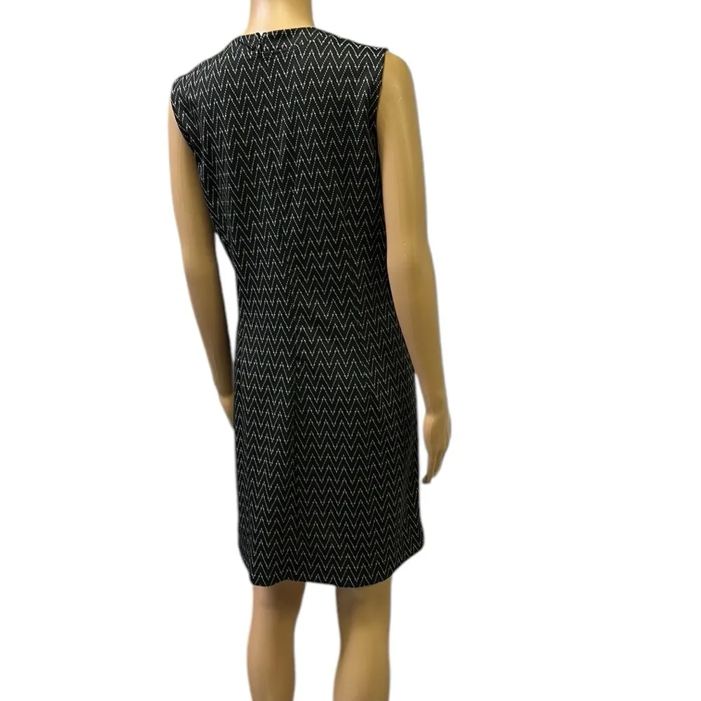 Tacera Black White Sleeveless Faux Pocket Zip Back Shift Midi Hemmed Dress Large - Image 4