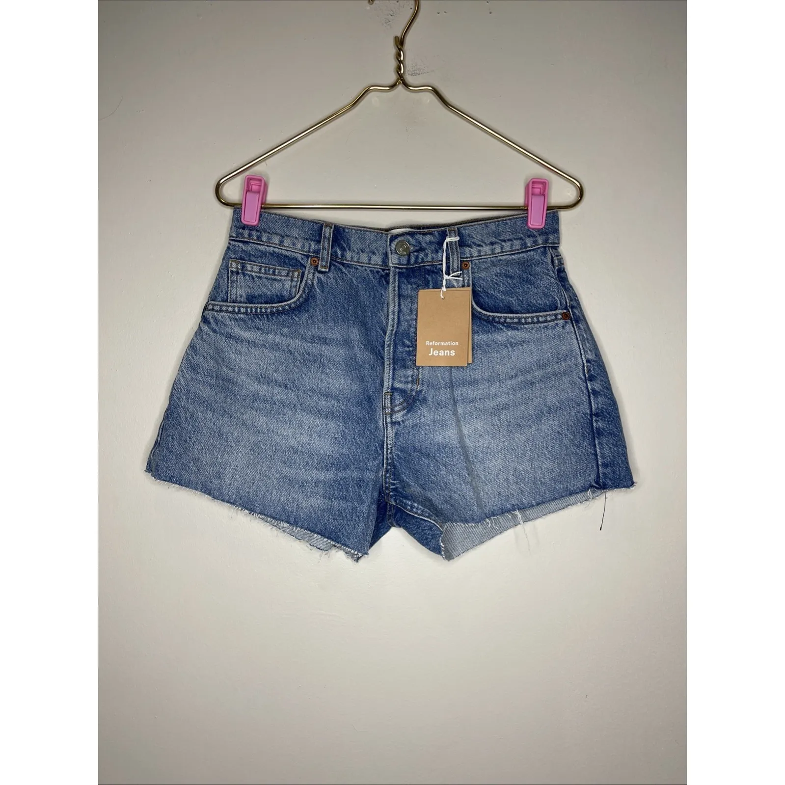 New‎ Reformation Charlene High Rise Jean Shorts in Colorado Sz 28 - Image 2