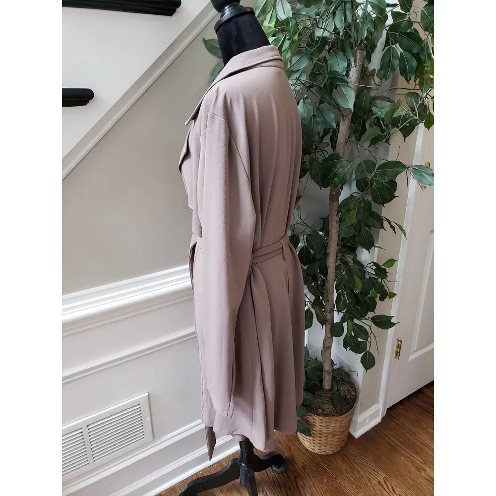 Womens Coat Dress Tan Polyester Belted Long Sleeve Lapel Collared 2X Size XXL - Image 12