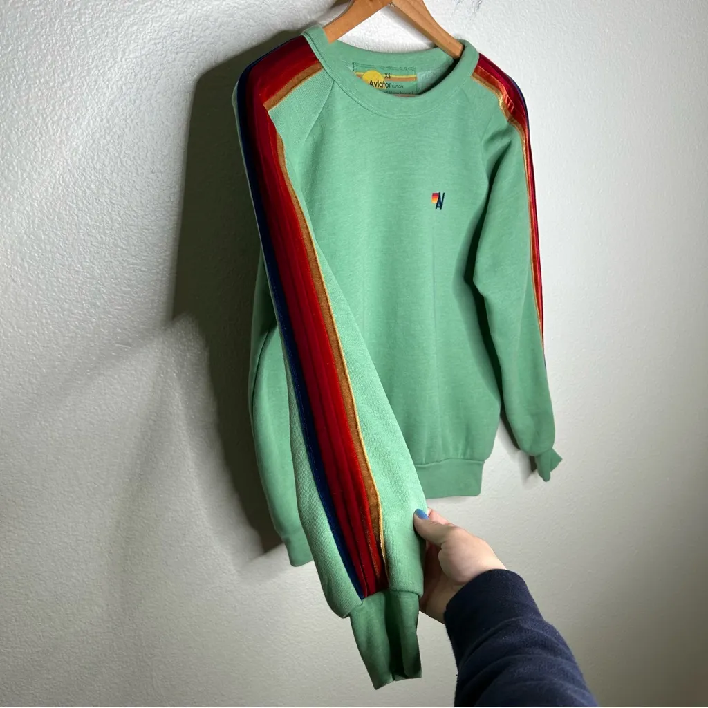 Aviator Nation sweatshirt with velvet stripes green extra small - Image 2