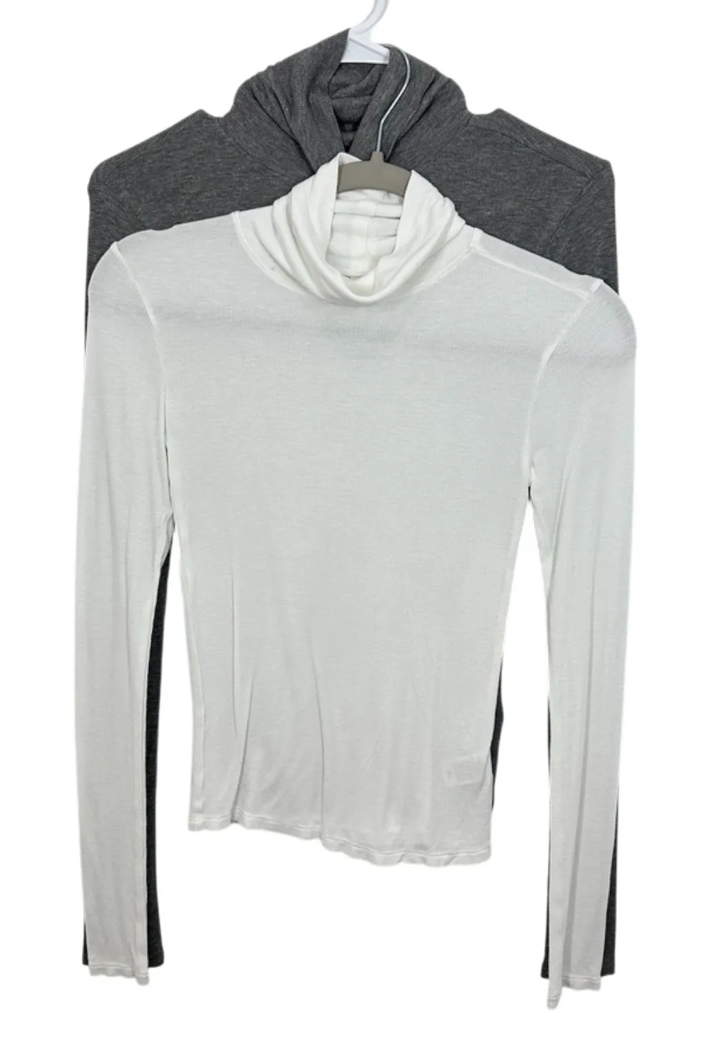 BP. Womens Size Small Set White & Dark Grey Ribbed Tissue Turtleneck Long Sleeve - Image 1