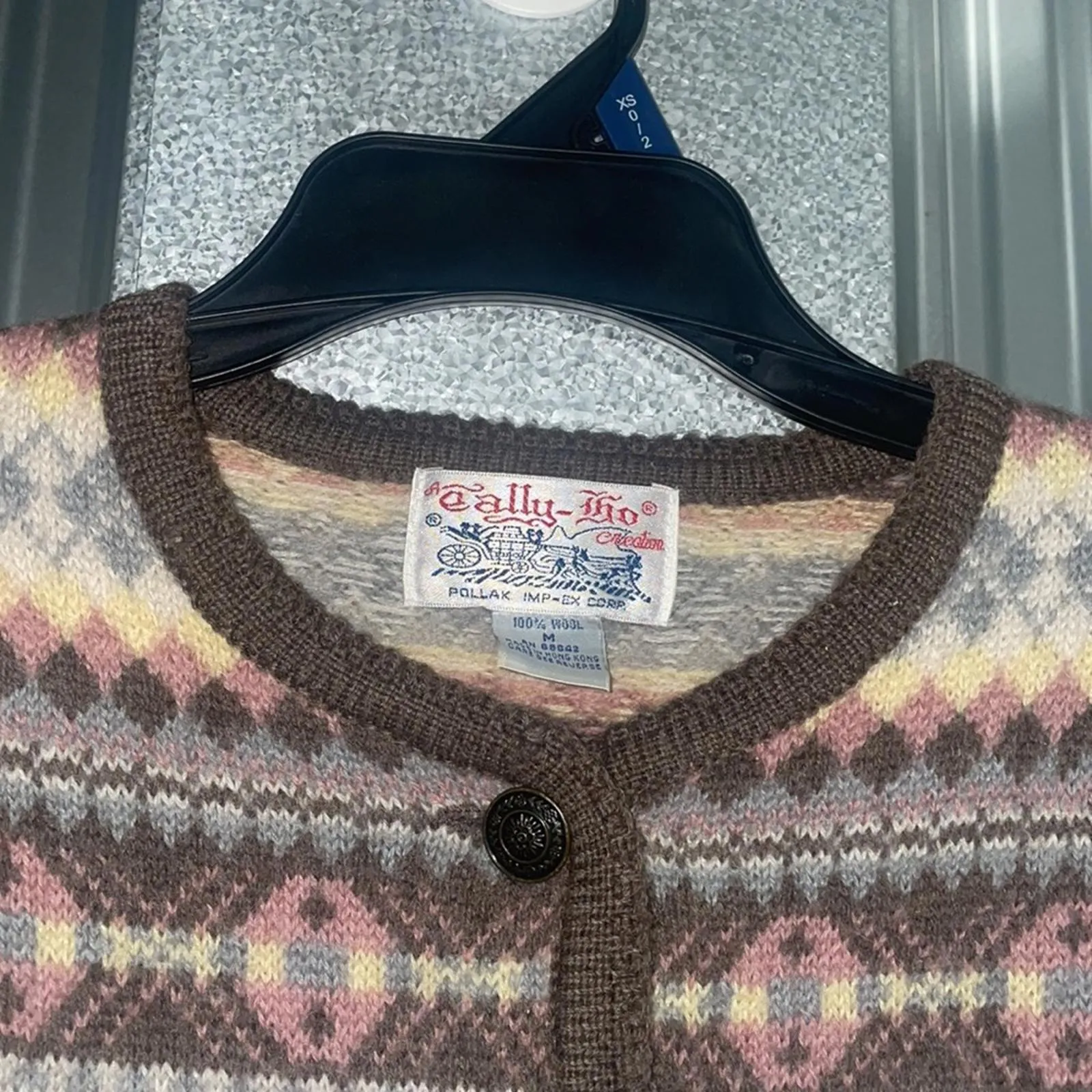 Vintage Tally Ho Nordic Faire Isle Printed Pastel 100% Wool Sweater Nordic Brown Size M - Image 2