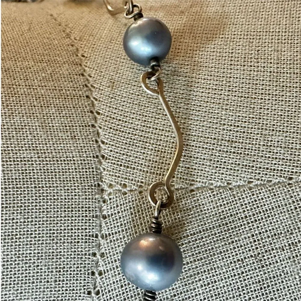 Sterling silver grey pearl choker necklace - Image 3