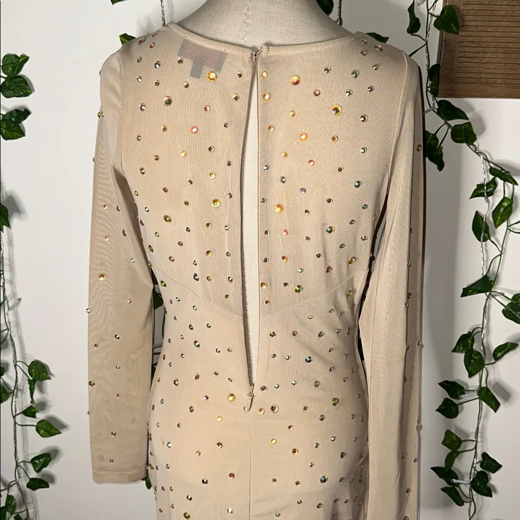 HMS Hot Miami Styles V-Neck Bodycon Midi Mesh Sleeve Rhinestone Dress - Image 8