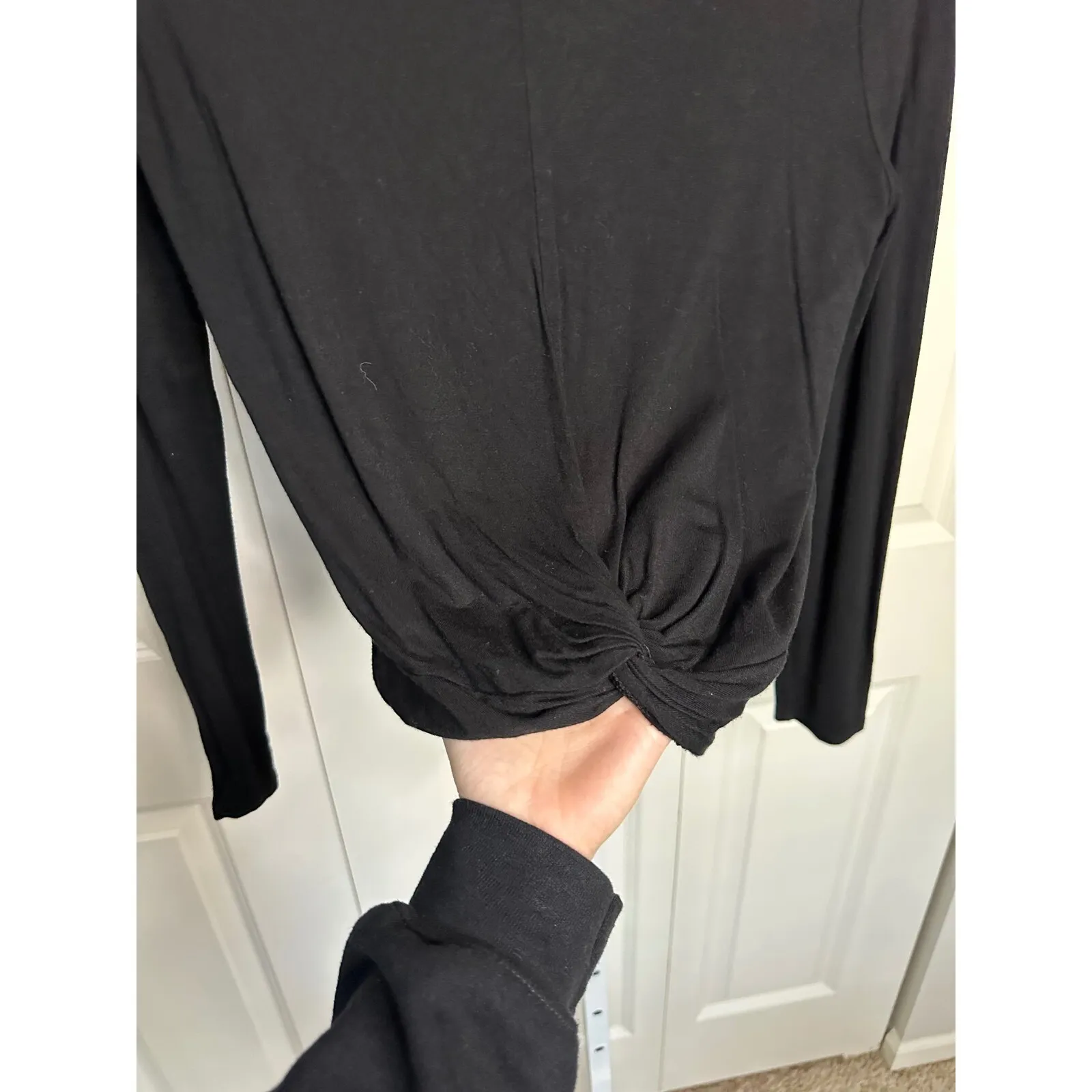 Luze USA‎ Black Long Sleeve Twist Front Top Casual Basic Shirt - Image 2