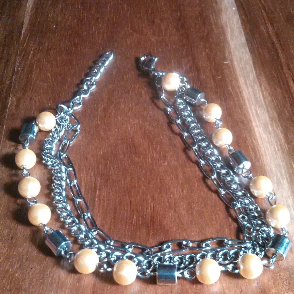 Golden Shell Pearl Stainless Steel Three Row Bracelet - Image 5