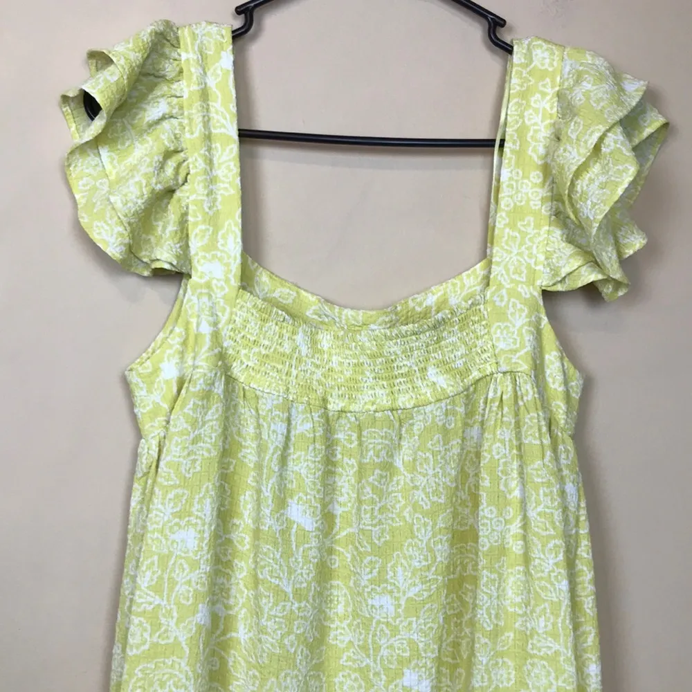 By the River Women’s Boho Floral Print Yellow White Flutter Sleeve Maxi Dress Size M - Image 5