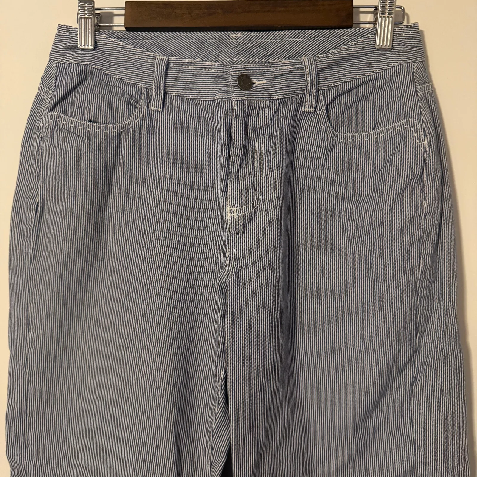 LL Bean Railroad Stripe Wide Leg Flare Pants 70s 100% Cotton Pants Size 8 - Image 3