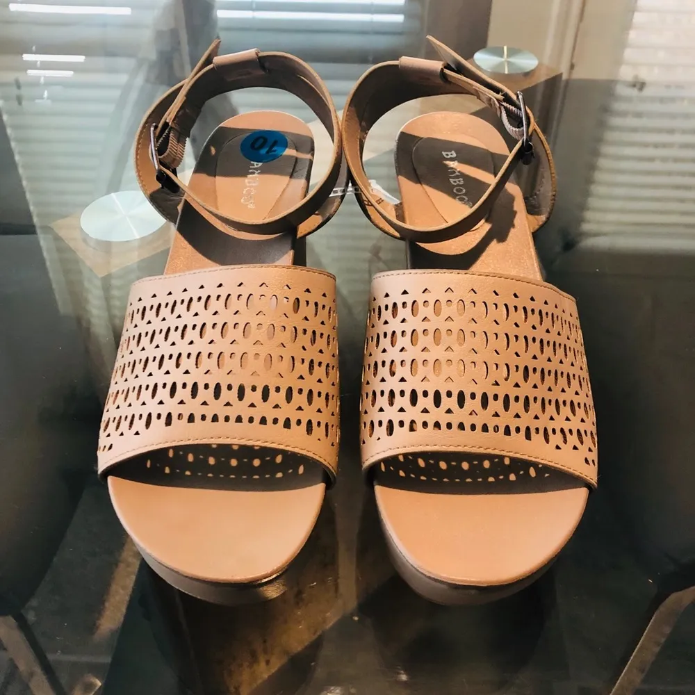 Bamboo Nude Wedge Platform Ankle Strap Sandals Size 10M NEW - Image 6