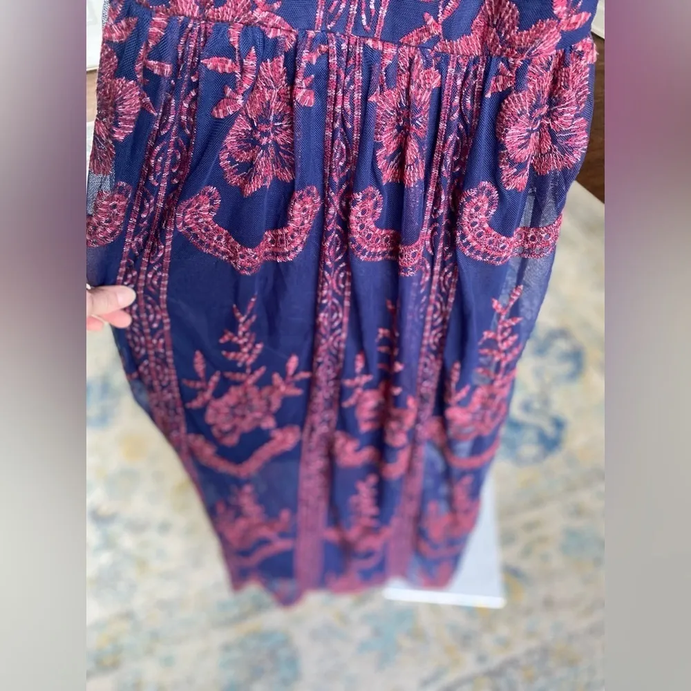 Altar’d State Maxi Dress Halter Blue Red Parisian Wedding Event Luxe Boho Party - Image 8