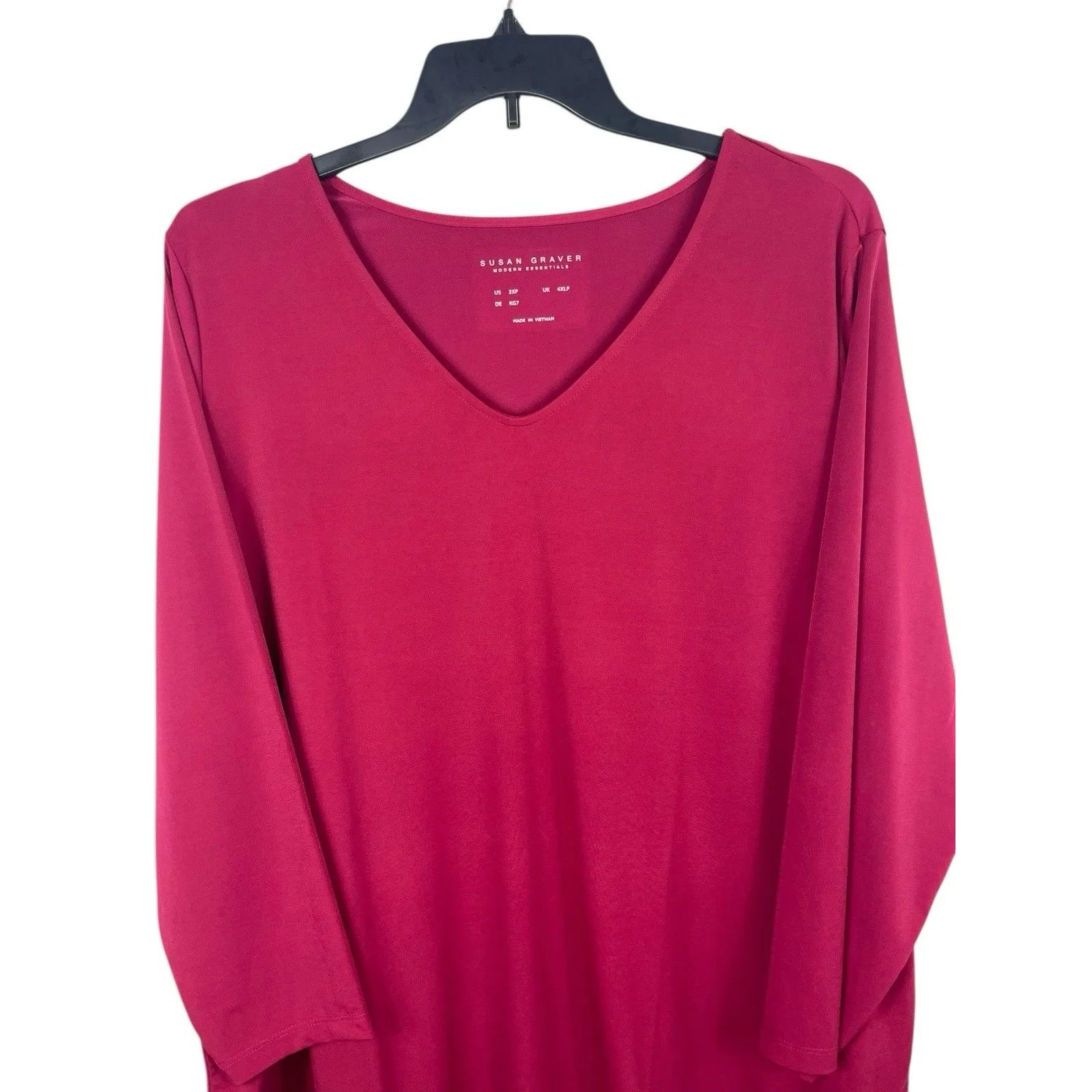 Susan Graver Modern Essentials 3XP Burgundy V-Neck Liquid Knit Long Sleeve Top - Image 2