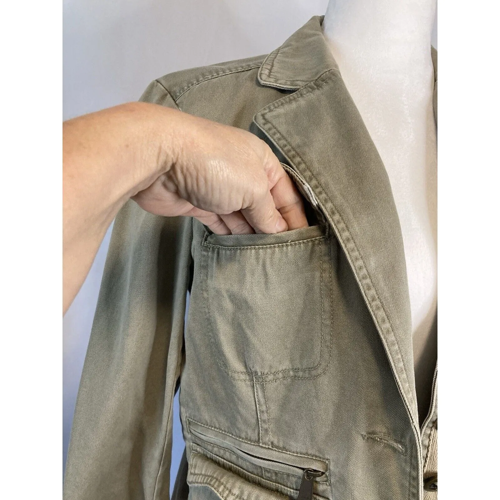 VTG Y2K The Limited M Khaki Green Blazer Jacket Military Safari Field Utility - Image 4