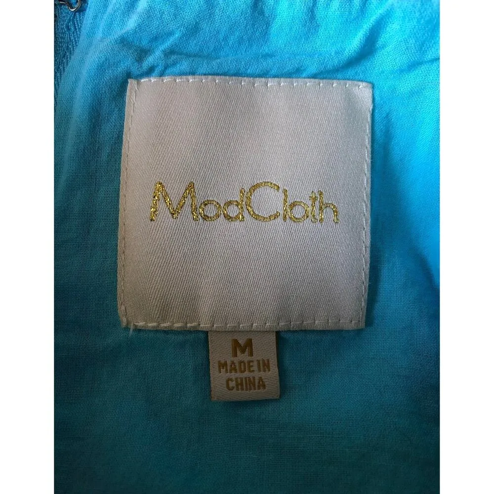 Modcloth fit and flare sleeveless dress blue, pink & green size medium - Image 12