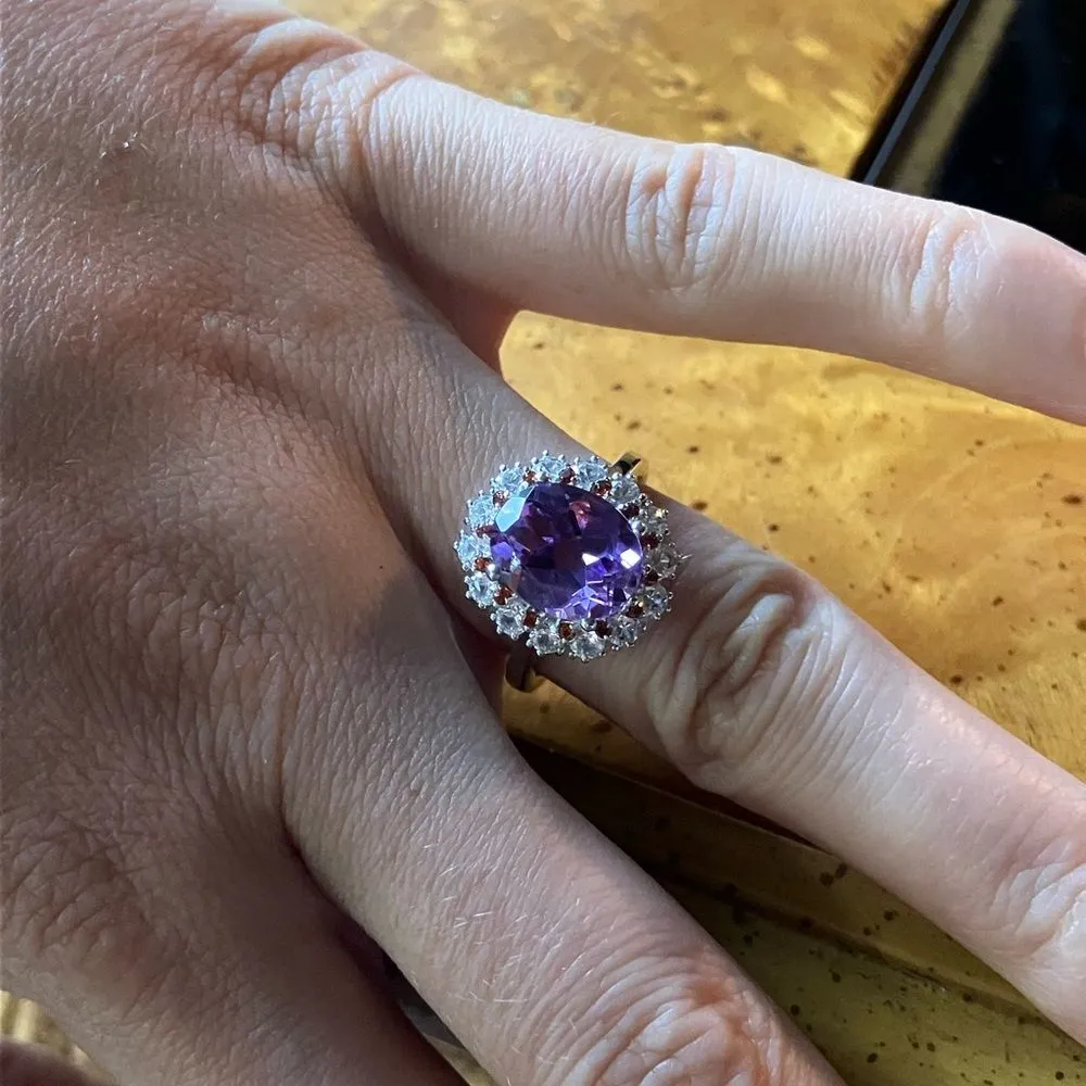Moroccan Amethyst Red Garnet Sterling Silver Ring Size 7 - Image 4