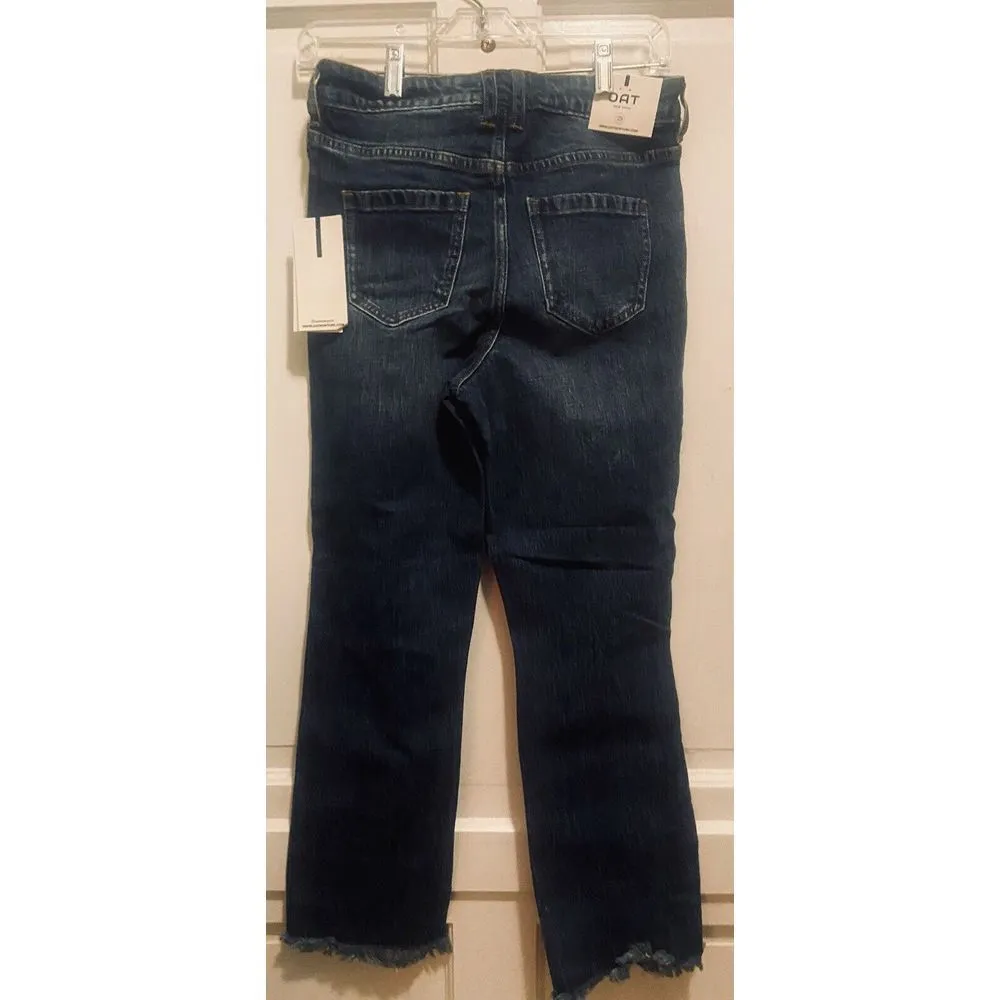 OAT New York Size 25 High‎ Rise Relaxed Straight Denim Jeans Fringe Hem NWT Blue - Image 2