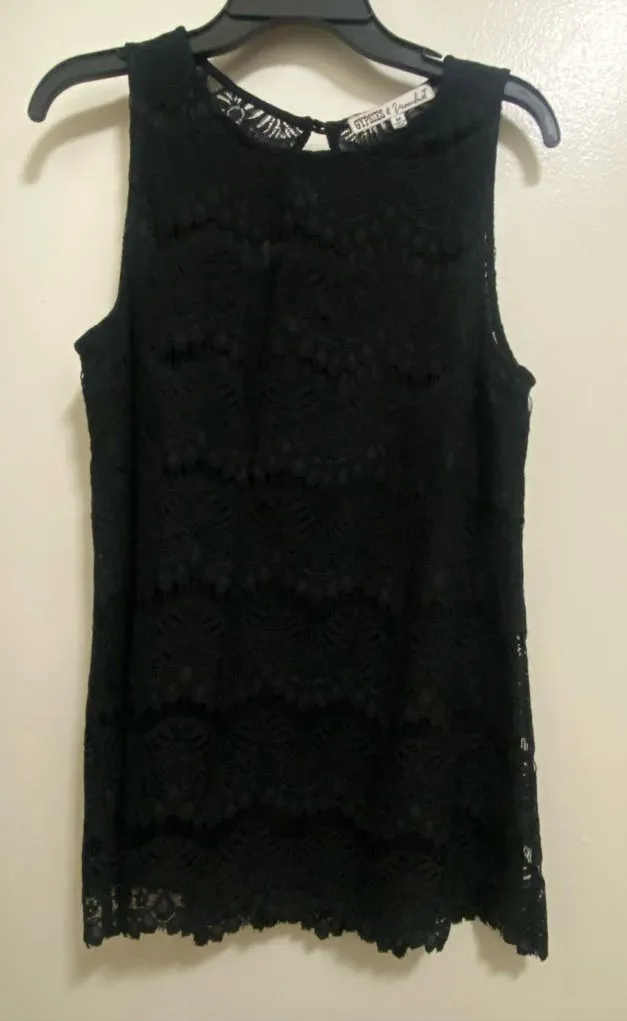 Gypsies & Moondust Womens All Black Lace Tank Top M Medium 38” Goth Lattice - Image 1