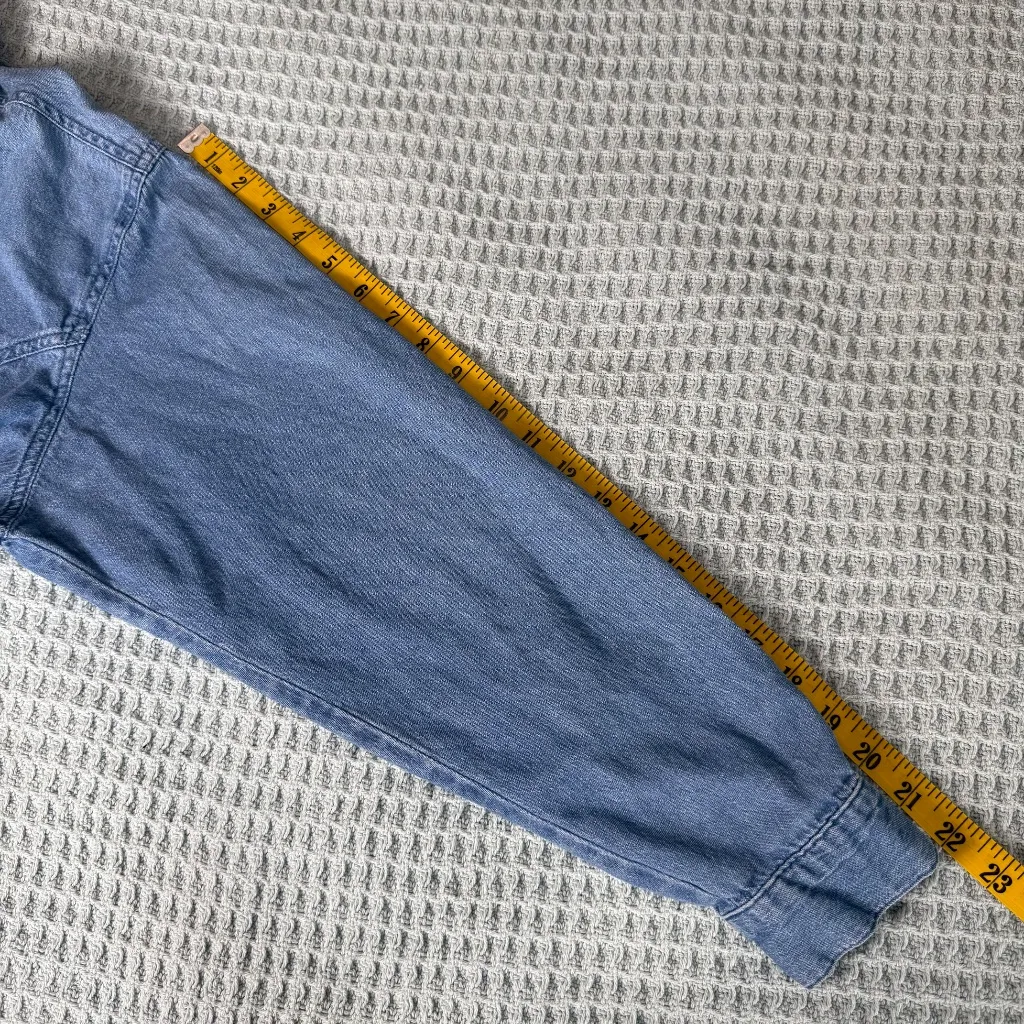 Vintage Tantrum Blues Denim Shirt Velvet Collar Womens Large 90s Embroidered Top Blue - Image 7