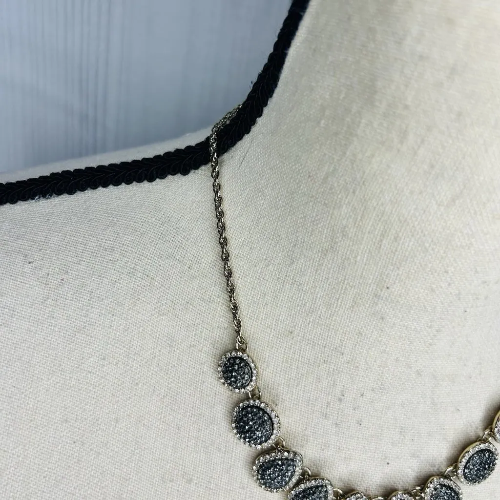 Ann Taylor Loft Charcoal Druzy with Crystal Accents 16” Silver Tone Necklace - Image 5