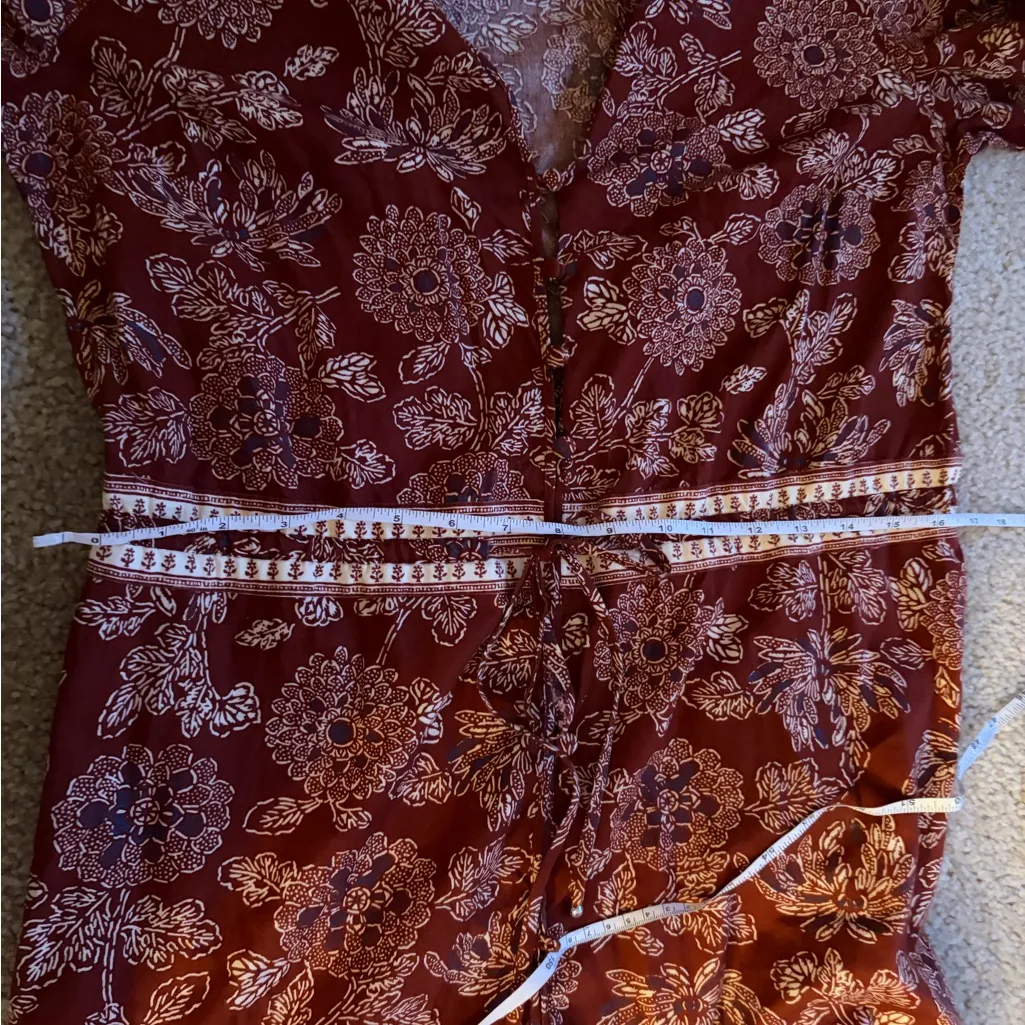 Veronica Beard Brown Floral Boho vacation Midi Dress Tie Waist Long Sleeve sz 8 - Image 16