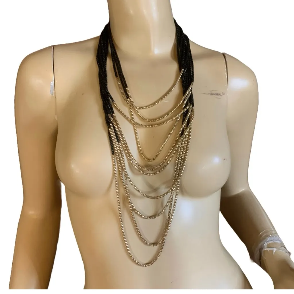 VINTAGE LAURA ASHLEY MULTI-STRAND BLACK & GOLD TONE NECKLACE - Image 3