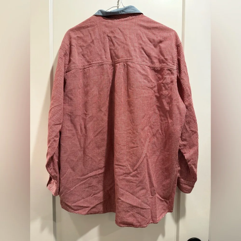 victoria jones 90s embroidered gingham button down front long sleeve size 18w/38 Red - Image 2