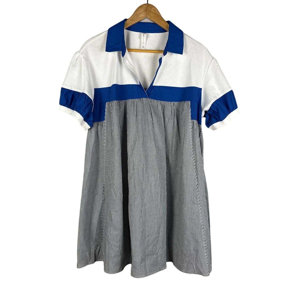 Anthropologie Daily Practice‎ Rugby Babydoll Pockets Mini Dress Blue Size Large - Image 4