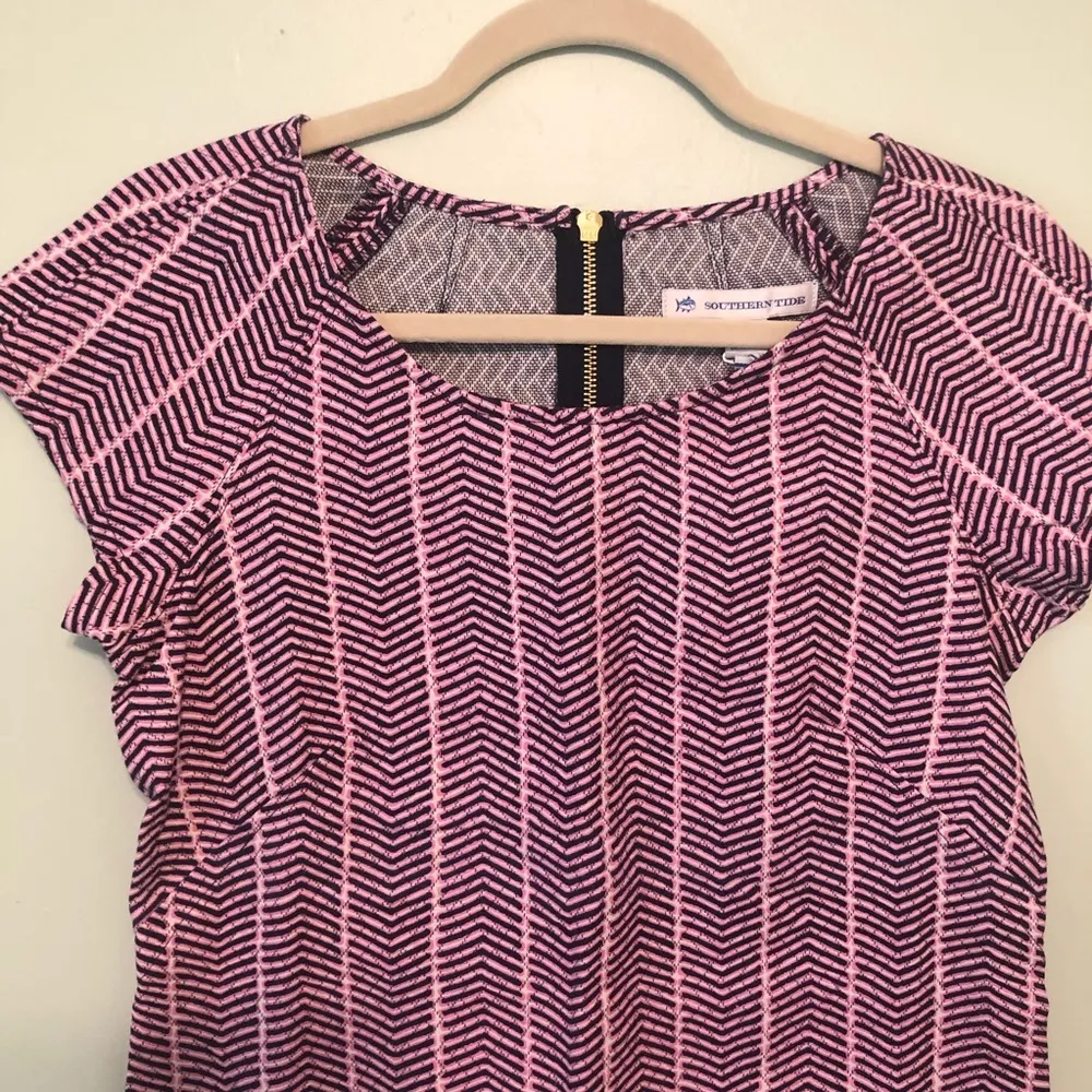 Southern Tide Blouse Blue Night Pink & Blue Chevron Herringbone Sz 0 NWT - Image 2