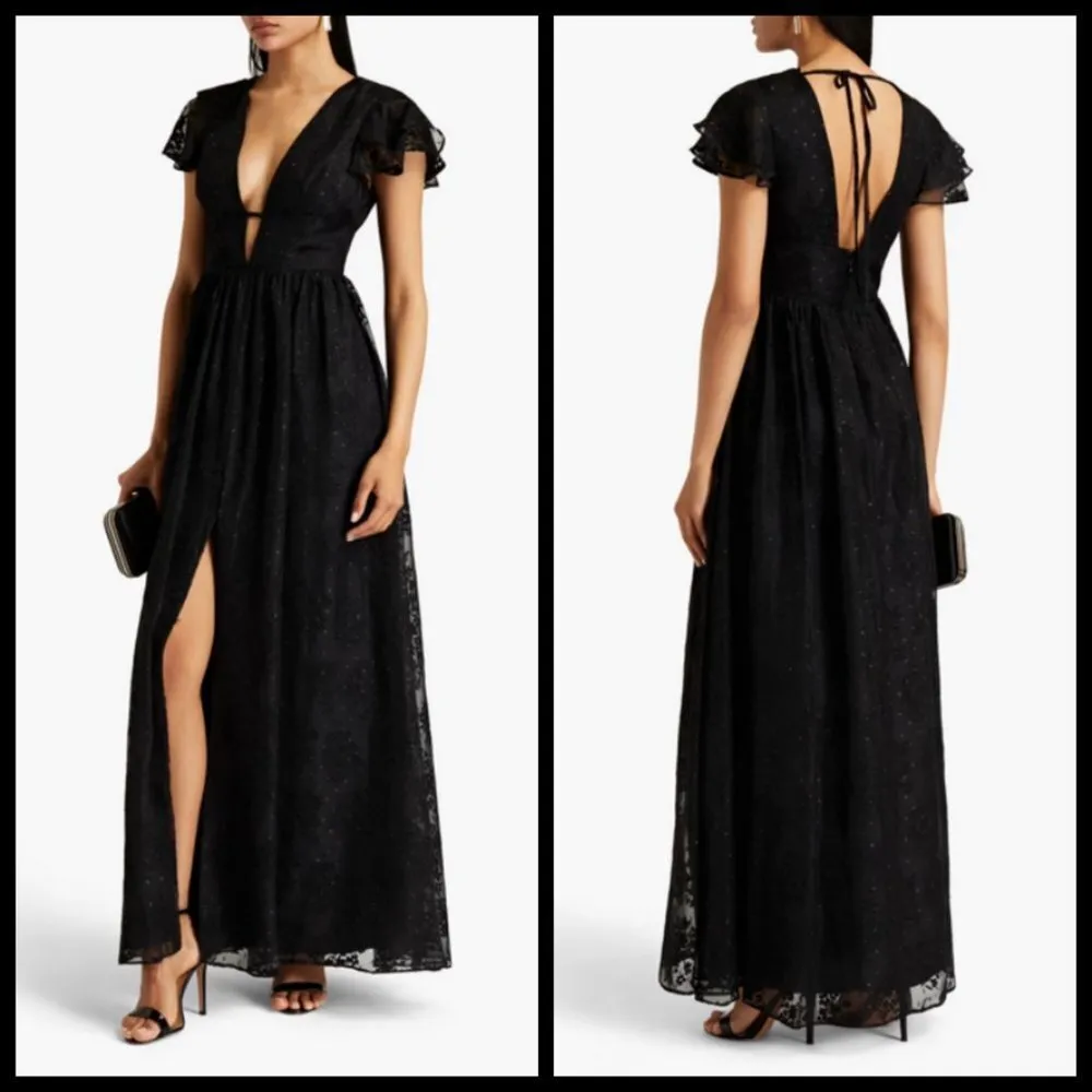 💕AIDAN MATTOX💕 Plunging V-Neck Flutter Sleeve Gown Black Burnout Floral 8 NWT - Image 5