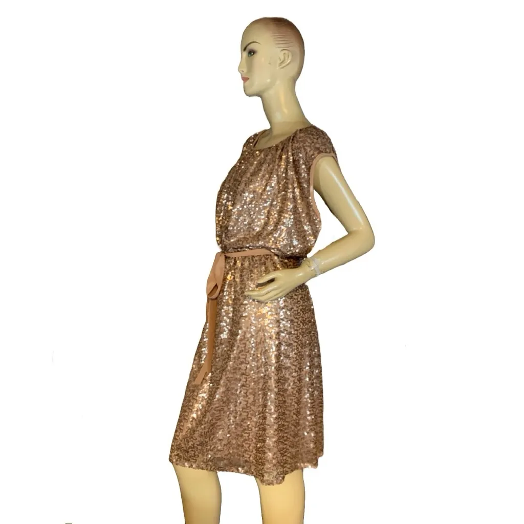 LANE BRYANT BELTED GOLD JERSEY KNIT SEQUIN COCKTAIL DRESS (18/20) - Image 3