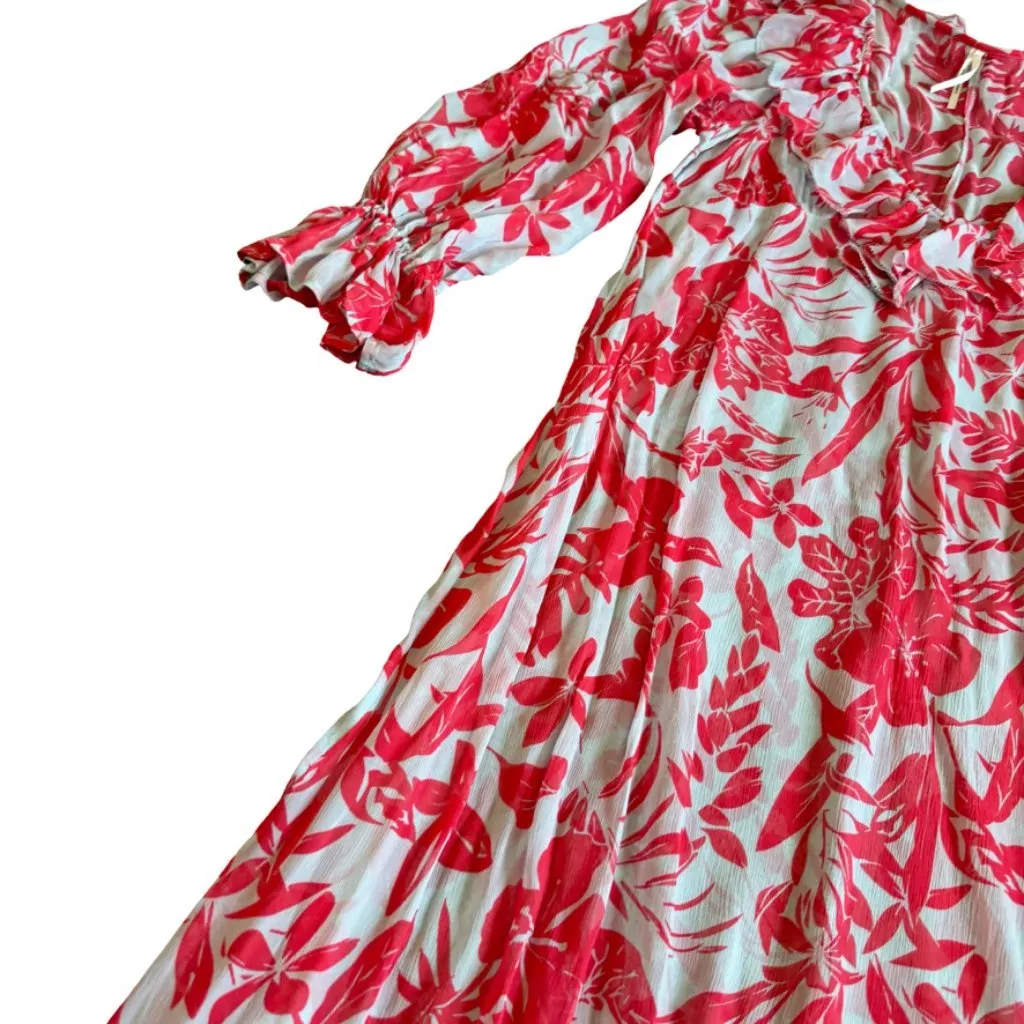 By Anthropologie Long Sleeve V-Neck Chiffon Flowy Dress Sheer Floral Size Medium - Image 11