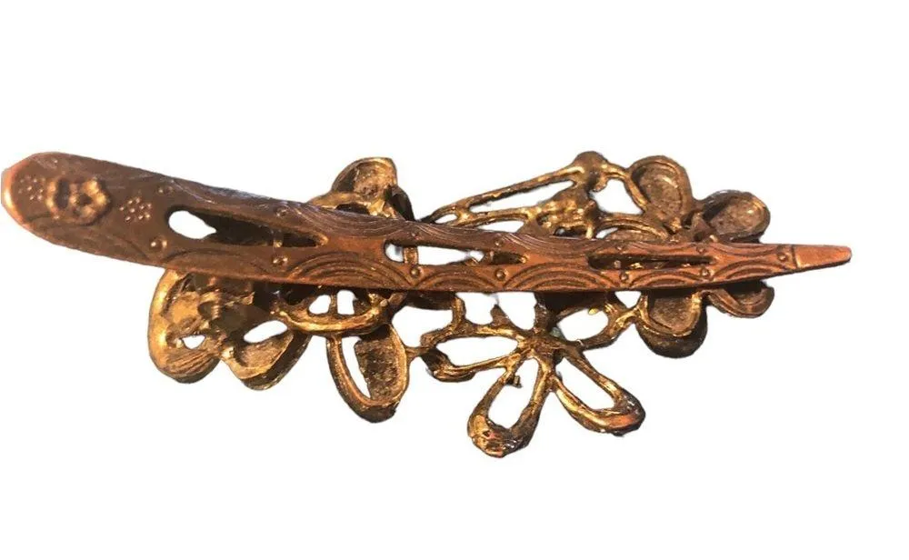 2 Rhinestone Colored Stone Metal Hair Clips Barrettes Antique Gold/Silver Fancy - Image 6