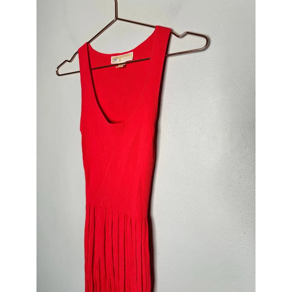 MICHAEL KORS Pink Red Ribbed Knit Stretch Maxi Dress Size XS - Image 3