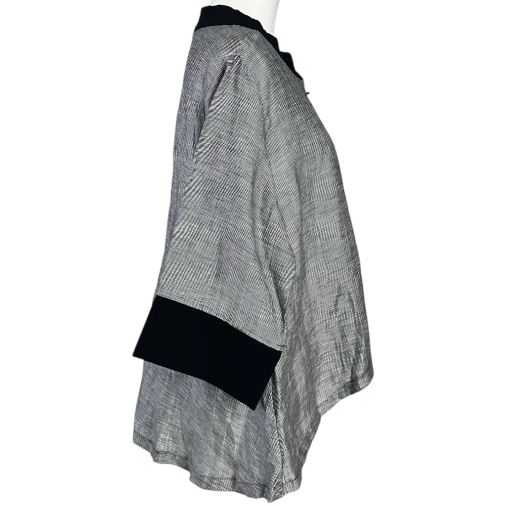 Moonlight LagenLook Linen Asymmetrical Mandarin Collar Frog Button Tunic Top OS - Image 2