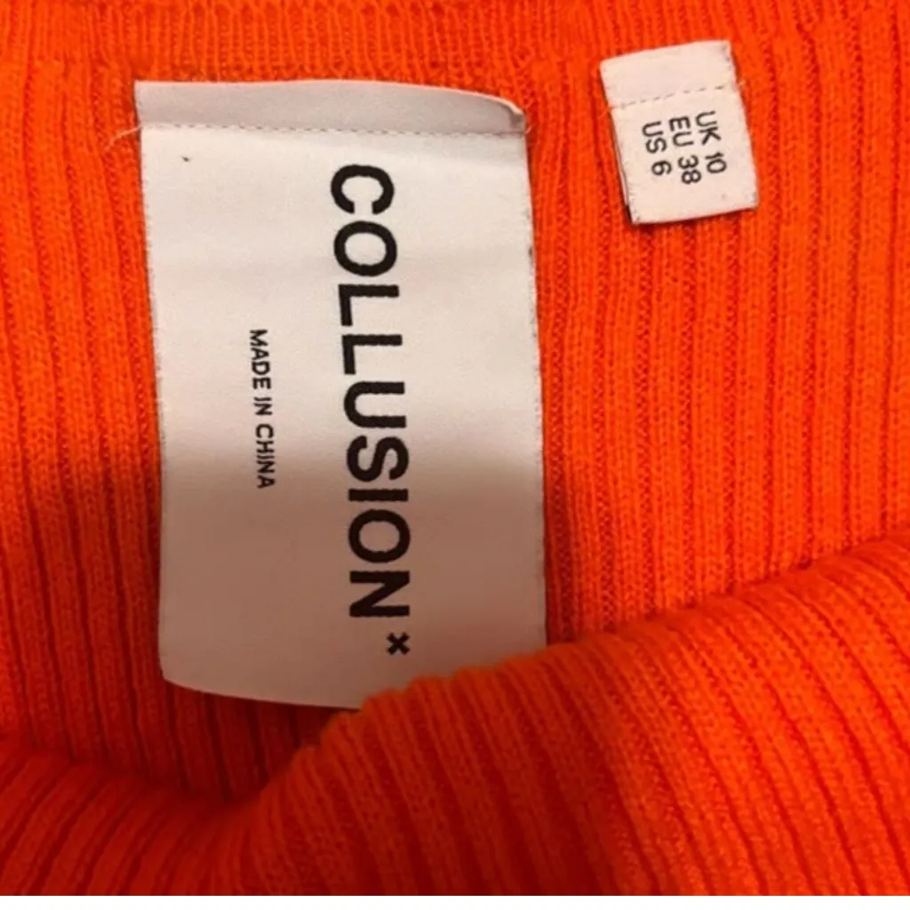 COLLUSION Knitted Bralette Chunky Rib Bright Orange Size 6 - Image 3