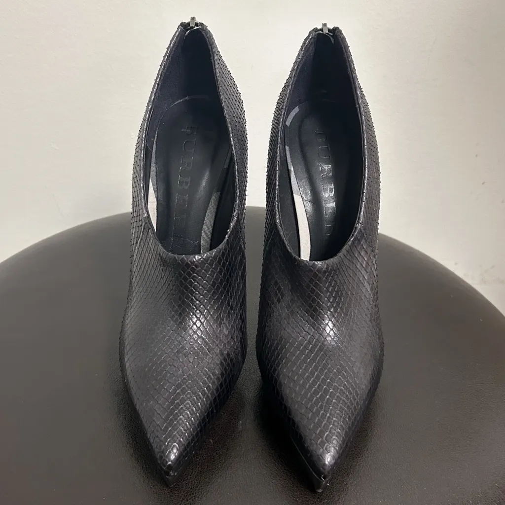 Burberry Black Gray Python Leather Platform Stiletto Heel Back Zip Booties 40 - Image 5