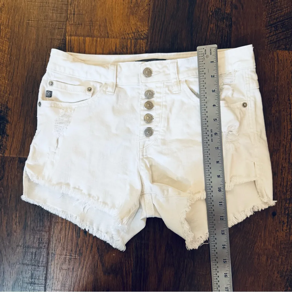 JUST USA white denim button fly distressed shorts, size M - Image 5