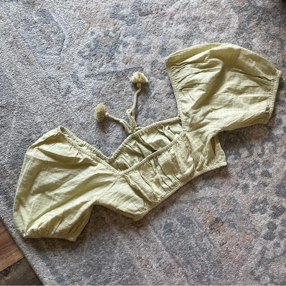 Madewell Textured Cotton Bohemian Puff Sleeve Cord Tie Crop Top Small NWT - Image 6