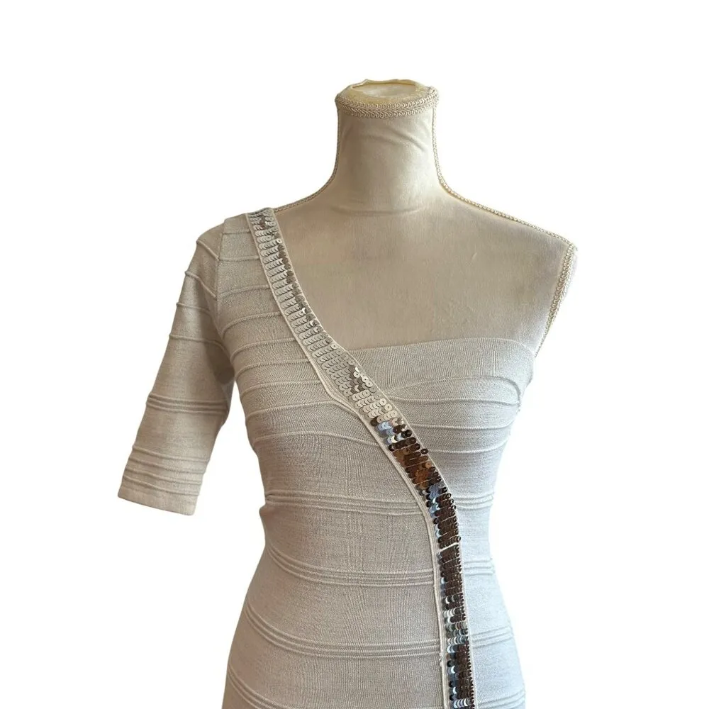 Wow Couture Sequined One-Shoulder Bandage Dress Bodycon Glam Sparkly Cocktail S - Image 3