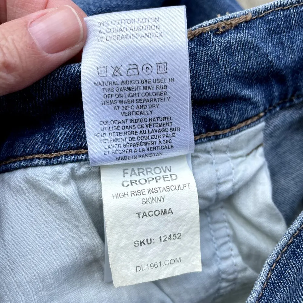DL1961 Blue Farrow Cropped High-Rise Jeans 28 Distressed - Image 7
