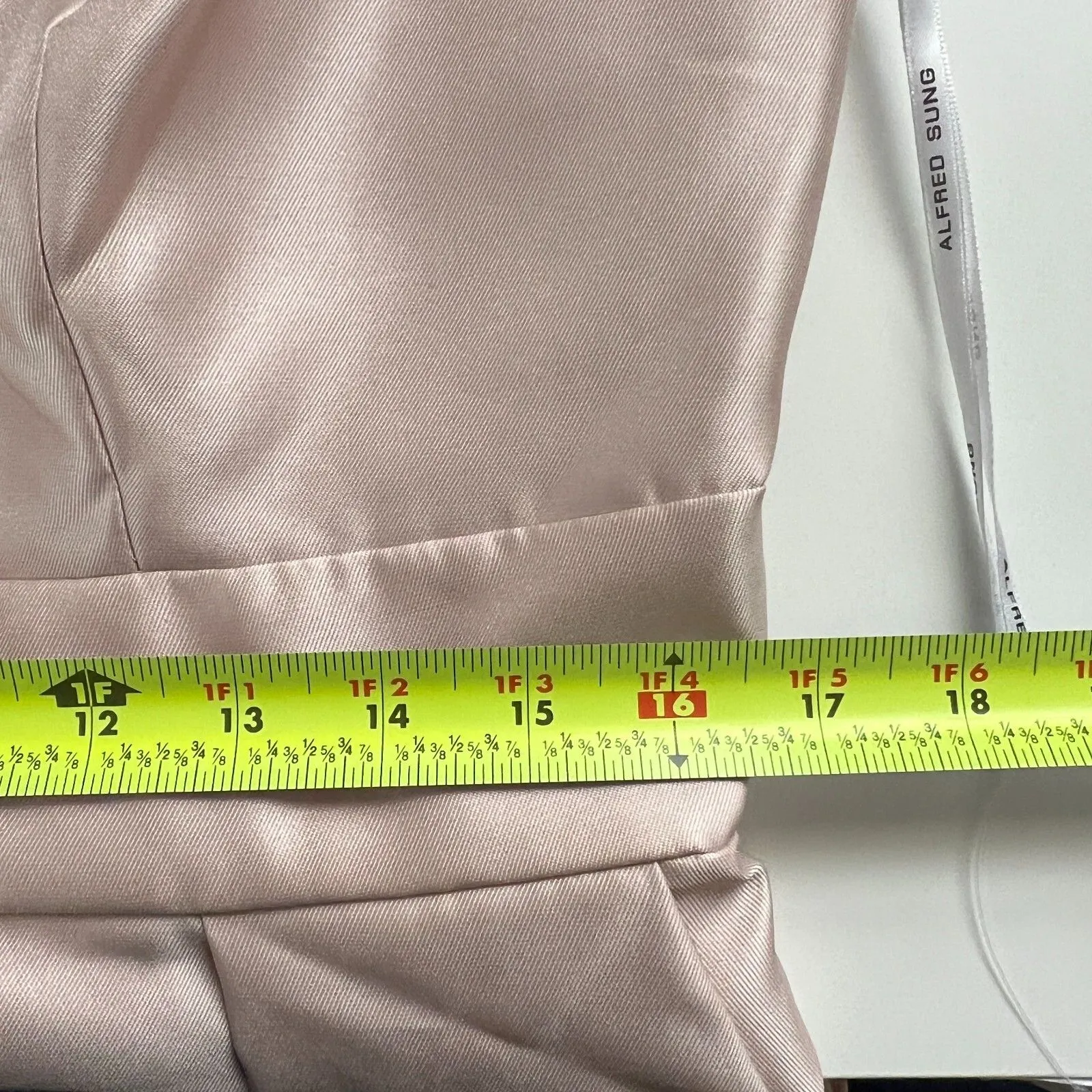 Alfred Sung Cocktail Dress 14 Blush Pink Satin Fit Flare V-neck Bridesmaid - Image 3