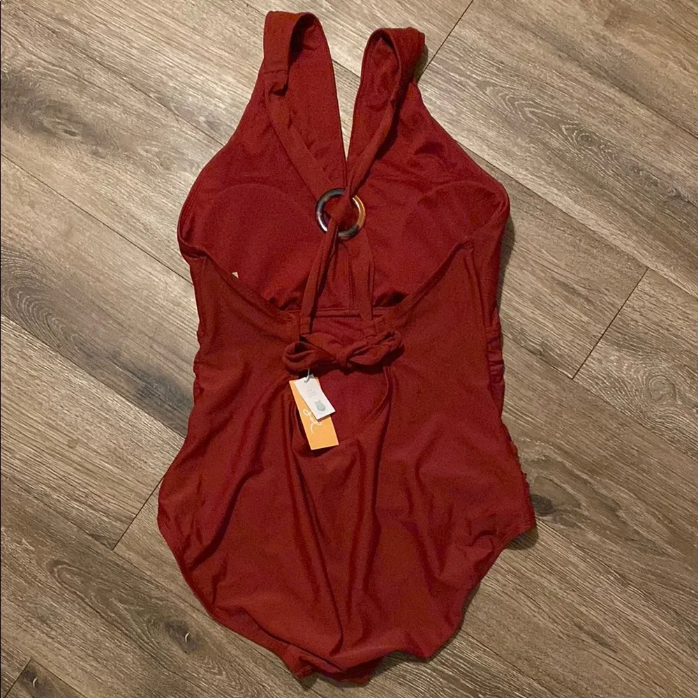 Women's Ring Crossover Ruched Full Coverage One Piece Swimsuit Size XL - Image 2