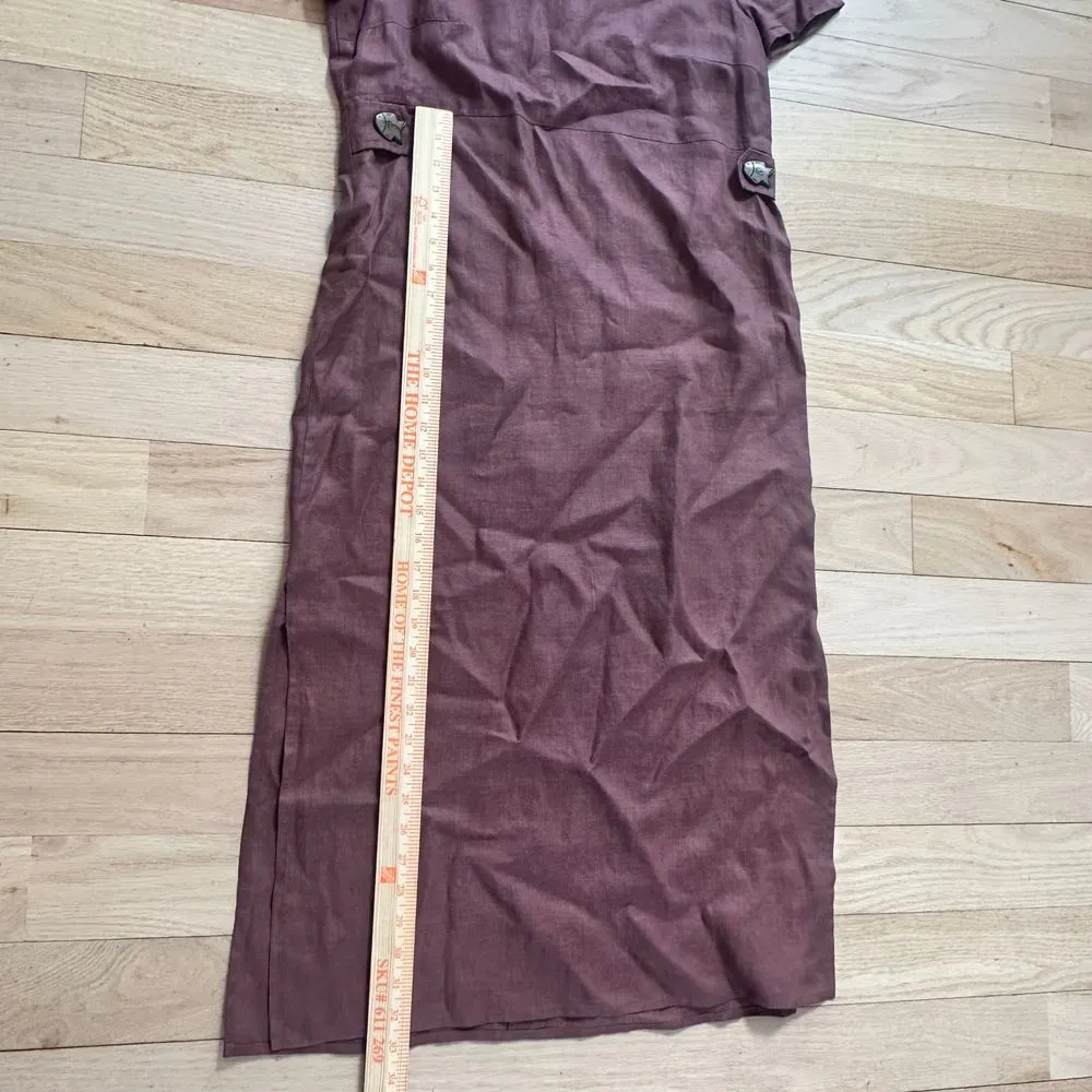 Maggy London Petite‎ Mauve Linen Dress with Fish Button Detail Cap Sleeve Size 8 - Image 5