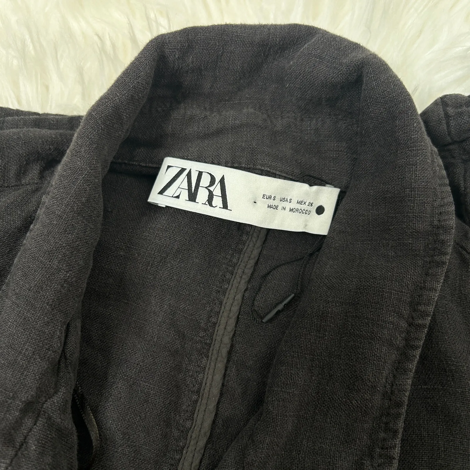 ZARA Linen Blazer Jacket Womens Small Oversized Shacket Soft Power Grey Relaxed - Image 7