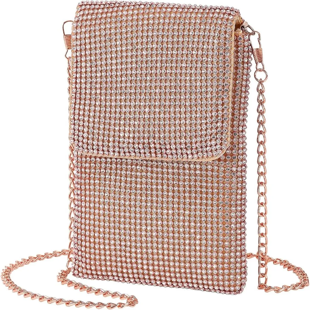 ⚡ Women's Light Pink Rhinestone Crystal Evening Crossbody Shoulder Bag - Image 1