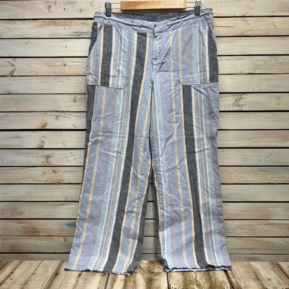 Natural Reflections Linen Blend Striped Wide Leg Pants Boho Cottagecore Coast L - Image 3