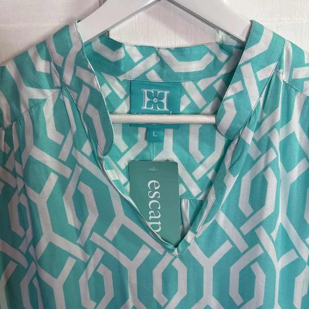 Escapade Women's Aqua Geometric Trellis Top Tunic Swim Cover NEW W1156 Sz L - Image 2