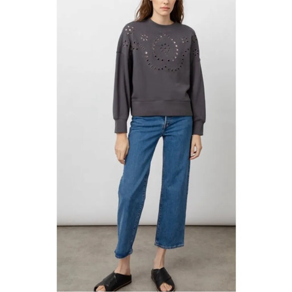 C Rails Vintage Black Dark Gray Eyelet Embroidery Alice Sweater Size Medium NWT - Image 3