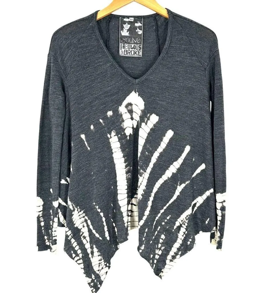 Young Fabulous & Broke Gray Tie Dye Knit Top Size XS Cotton Blend Sweater - Image 2
