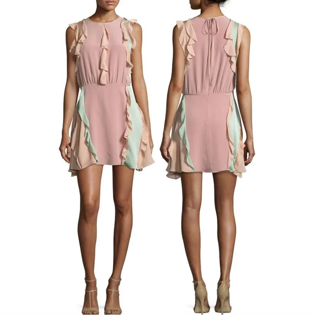 Alexis Keely Colorblock Blush Pink Sage Mint Green Ruffle Mini Dress NWT - Image 12