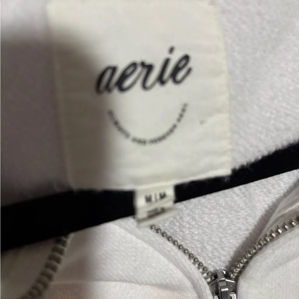 Aerie  White Zip-Up Cropped Hoodie - Image 3